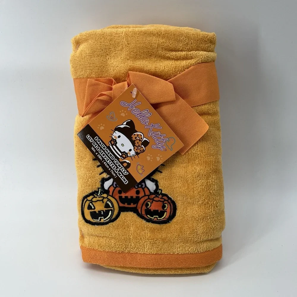 Sanrio Hello Kitty Halloween Pumpkin 2pc Orange Hand Towels NEW